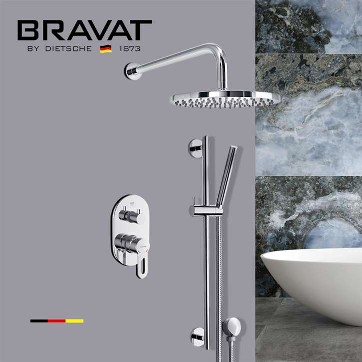 Bravat Classy Rounded Chrome Thermostatic Shower System with Handheld Shower