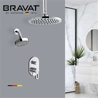 Bravat Luxury Chrome Dual Rain Shower Heads with Wall Mount Thermostatic Mixer