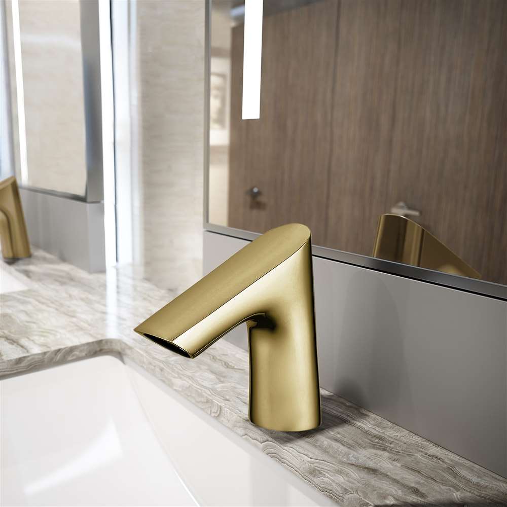 Fontana FS1099 brushed gold touchless faucet for spout and basin clearance coordination