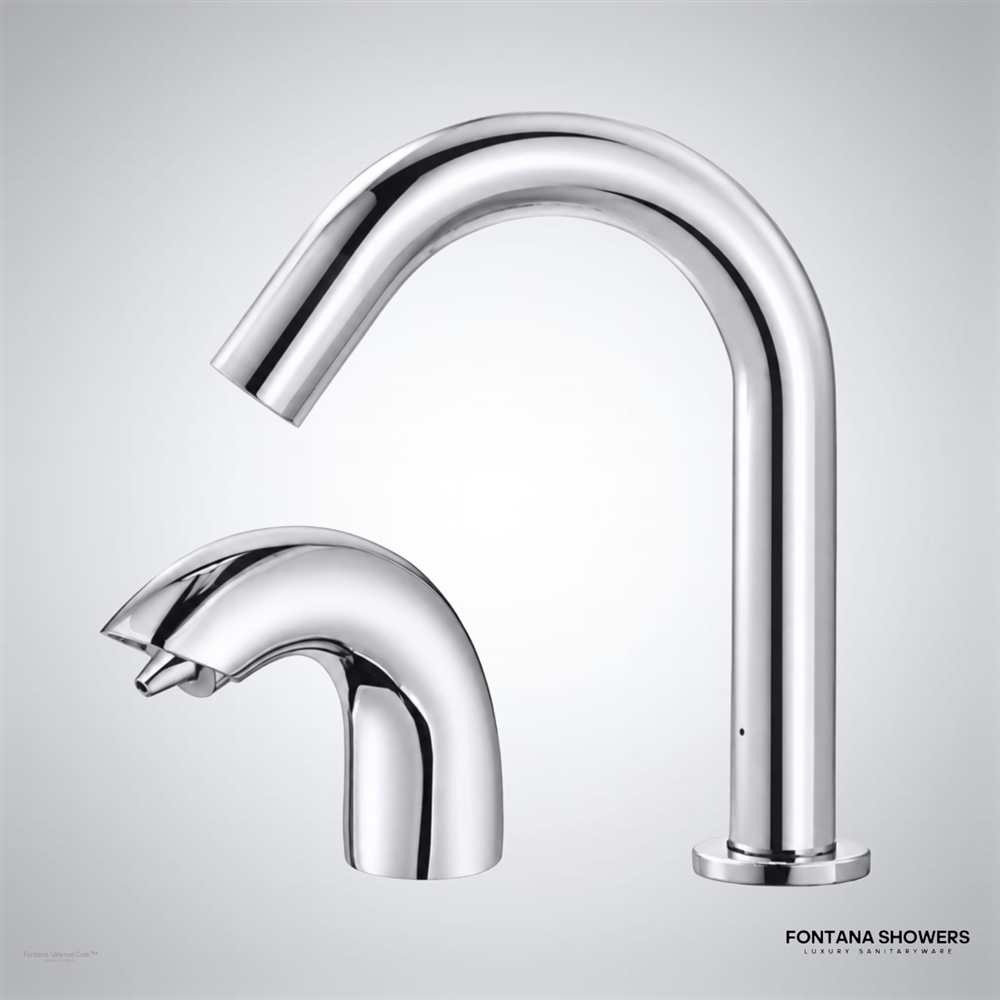 Chrome touchless faucet soap dispenser set