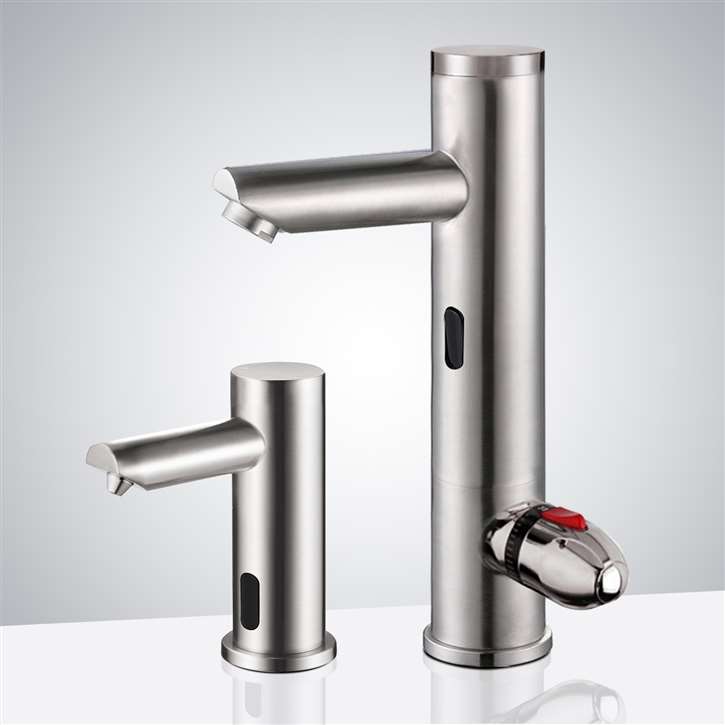 Fontana Freestanding Brushed Nickel Commercial Sensor Faucet & Sensor Soap Dispenser