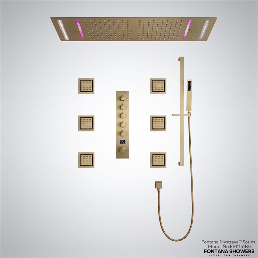 Fontana Mystravaâ„¢ Series Brushed Gold LED Music Digital Shower System ...