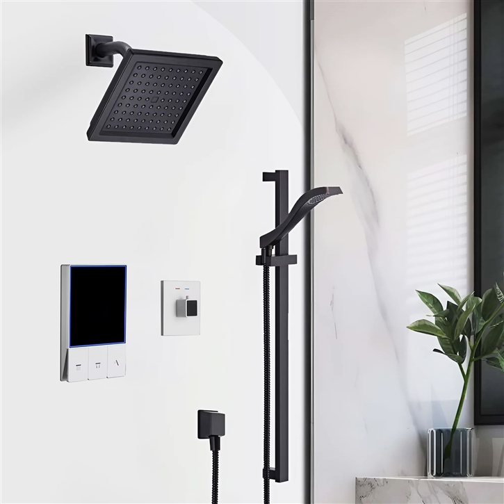 Fontana Pula Matte Black Square Shower With Modern Mixer