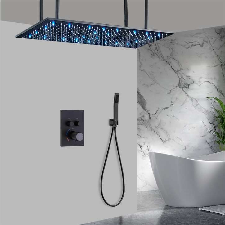 Fontana Ivrea 20*40 Matte Black Ceiling Mount Shower Head With 2-Way Concealed Thermostatic Mixer Shower Set With Handheld Shower