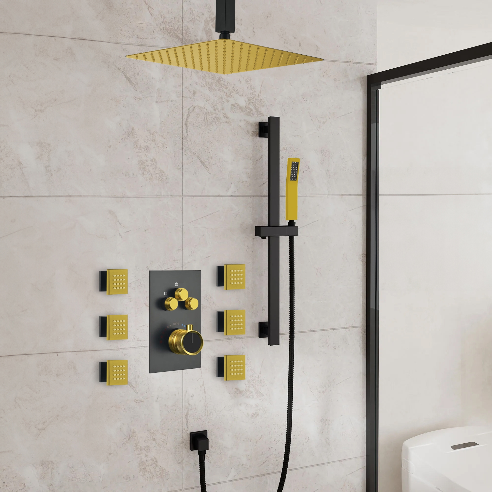 Fontana SmartStream Matte Black and Gold Shower Set : Relaxation & Luxury