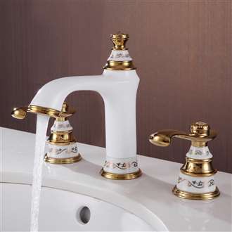 Gironde Dual Handle White & Gold Bathroom Commercial Sink Tap 