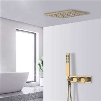 Fontana Brand vs Wayfair Cholet Brushed Gold 10'' Recessed Rainfall Shower Head Bathroom Shower Set