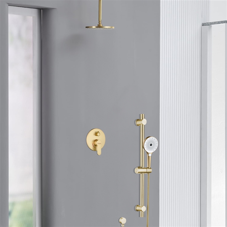Fontana Ronco Solid Brass Ceiling Mounted Brushed Gold Round Shower Set