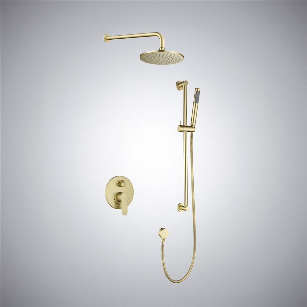 Fontana Bravaria Brushed Gold Round Solid Brass Shower Head Set