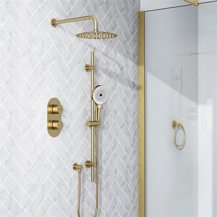 Fontana Marzi Wall Mounted Brushed Gold Round Rainfall Shower Set