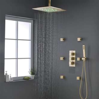 Fontana Brand vs Houzz Verona Brushed Gold Bathroom Thermostatic Shower System Set