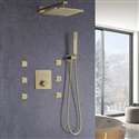 Brushed Gold Bathroom Thermostatic Button Shower System Set