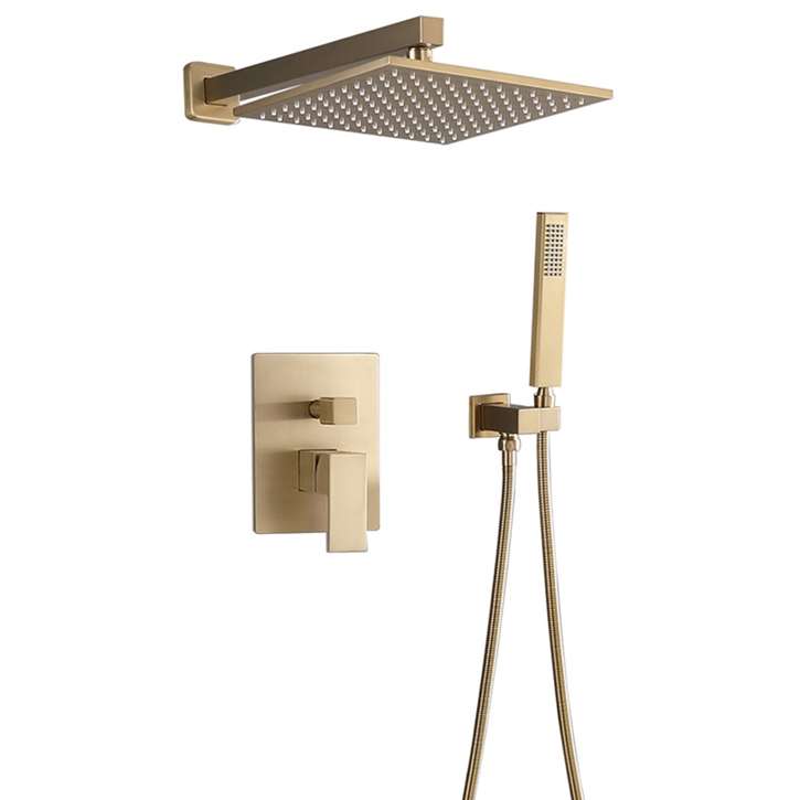 Fontana Toulouse Brushed Gold Wall Mounted Brass Rainfall Shower Head Set