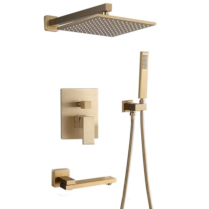 Fontana Valence Brushed Gold Luxury Rainfall Combo Set Brass Shower Head Set