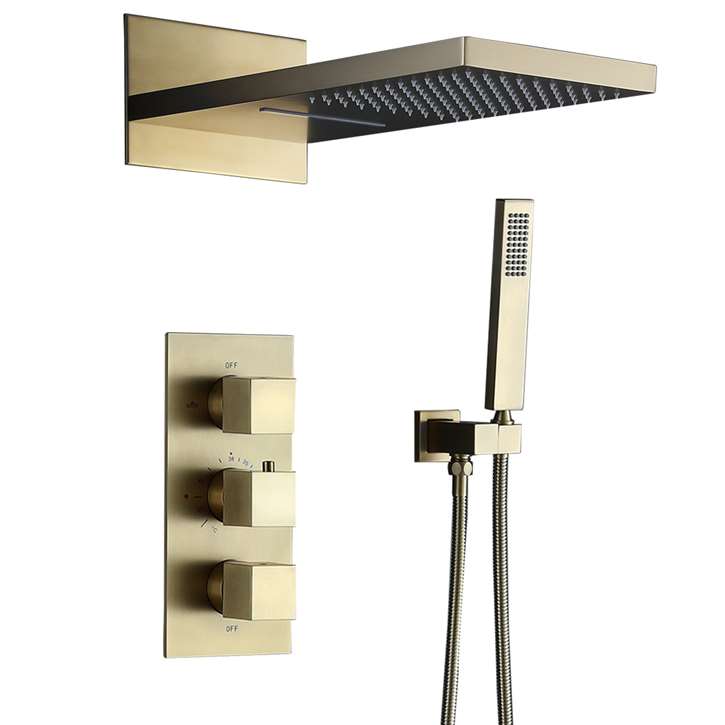 Fontana Bavaria Brushed Gold Thermostatic Rainfall Shower Set