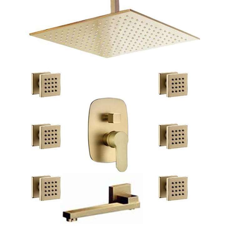 Fontana St. Gallen Modern Brushed Gold Ceiling Mounted Rainfall Shower Head Set