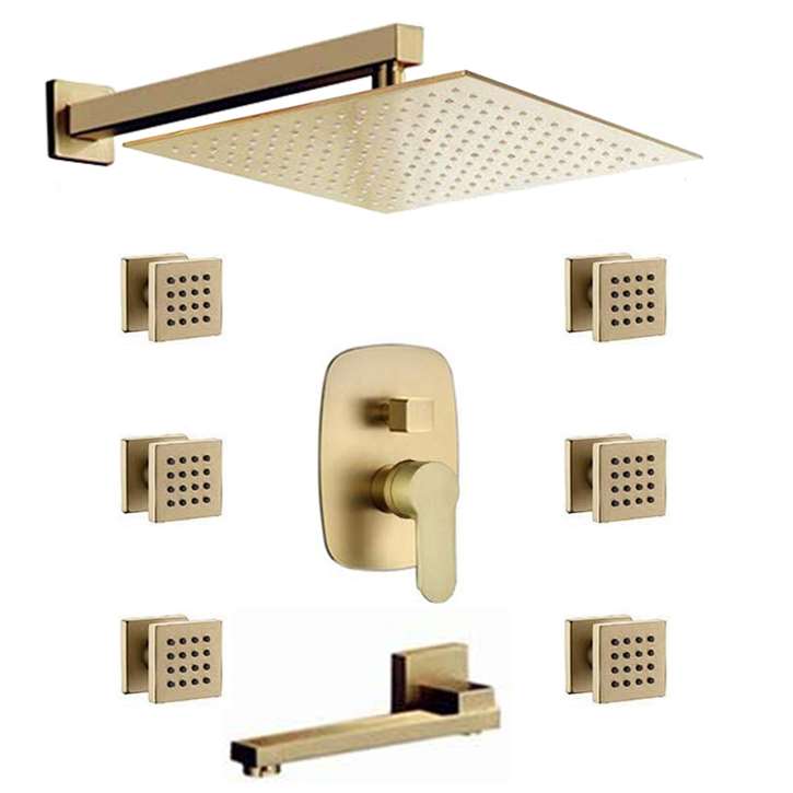Fontana Melun Modern Wall Mounted Brushed Gold Rainfall Shower Head Set