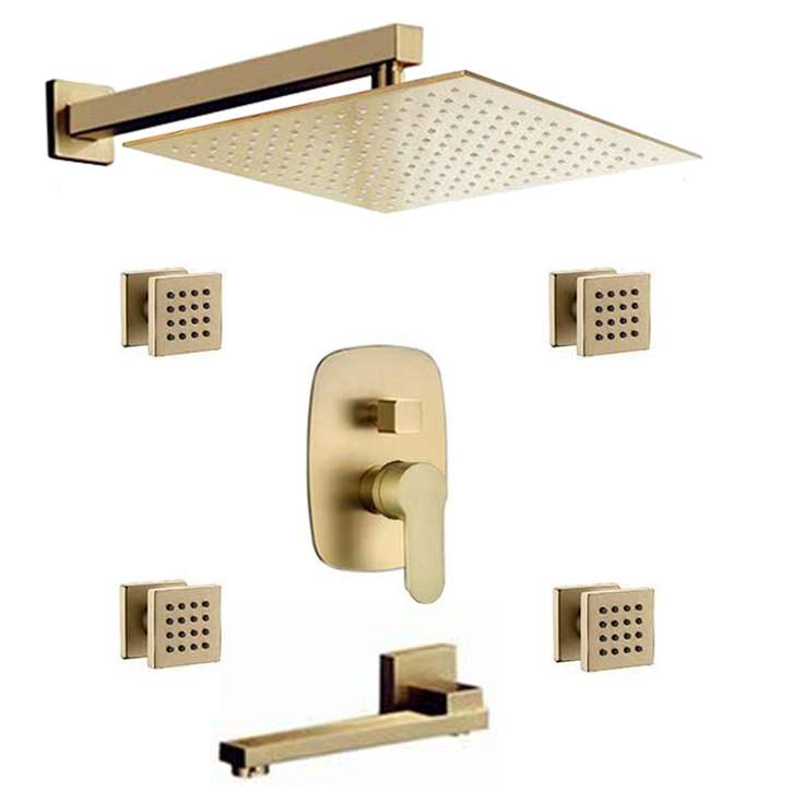 Fontana SÃ©nart Wall Mounted Brushed Gold Rainfall Shower Head Set