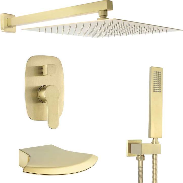 Fontana Creteil Brushed Gold Rainfall Shower Head Set
