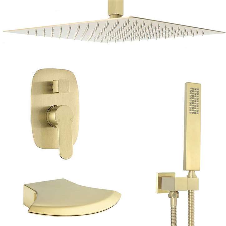 Fontana Valence Brushed Gold Ceiling Mounted Rainfall Shower Head Set