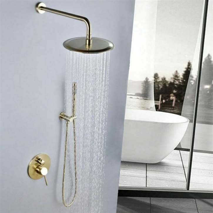 Fontana Marsala 10'' Rainfall Shower Head Mixer Faucet Brushed Gold Bathroom Shower Set