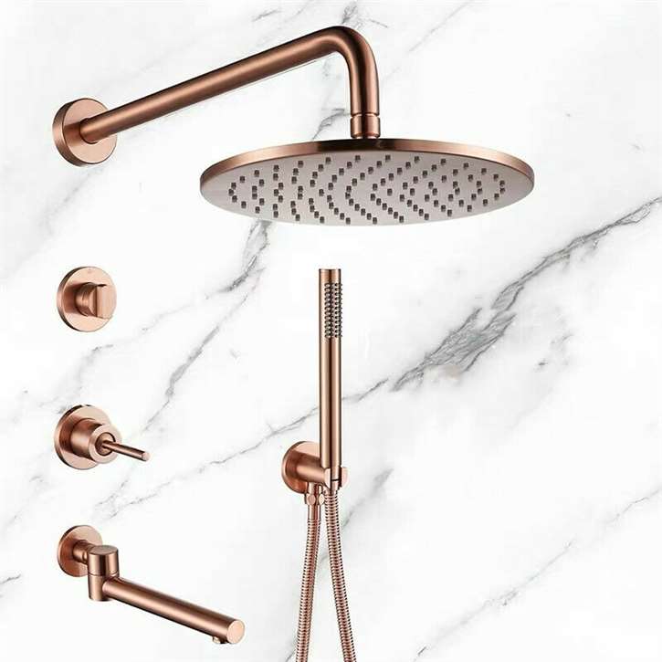Fontana Bavaria Luxury Brushed Rose Gold 10" Showerhead Bathroom Shower Faucet Set