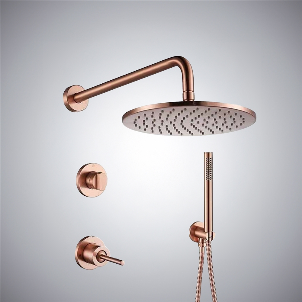 Contemporary Brushed Rose Gold Rainfall Shower System with Handheld Sprayer