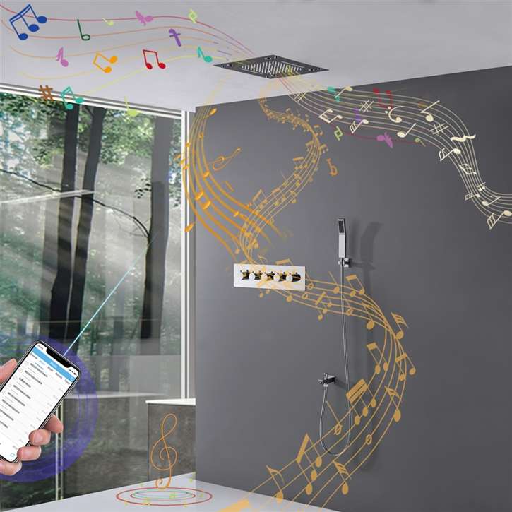 Luxury LED Shower System, Bluetooth Control and Rainfall Showerhead