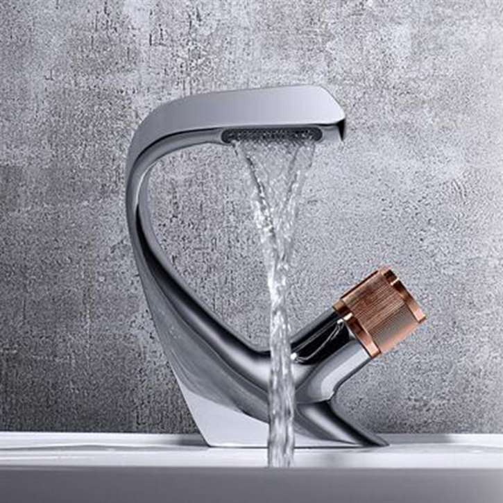 Fontana Carpi Wide Spread Waterfall Faucet Chrome Finish with Bronze Faucet Handle