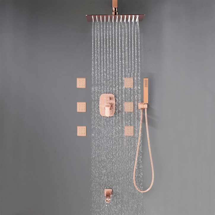 Fontana Gallen Ceiling Mounted Rose Gold Square Rainfall Shower Head Set