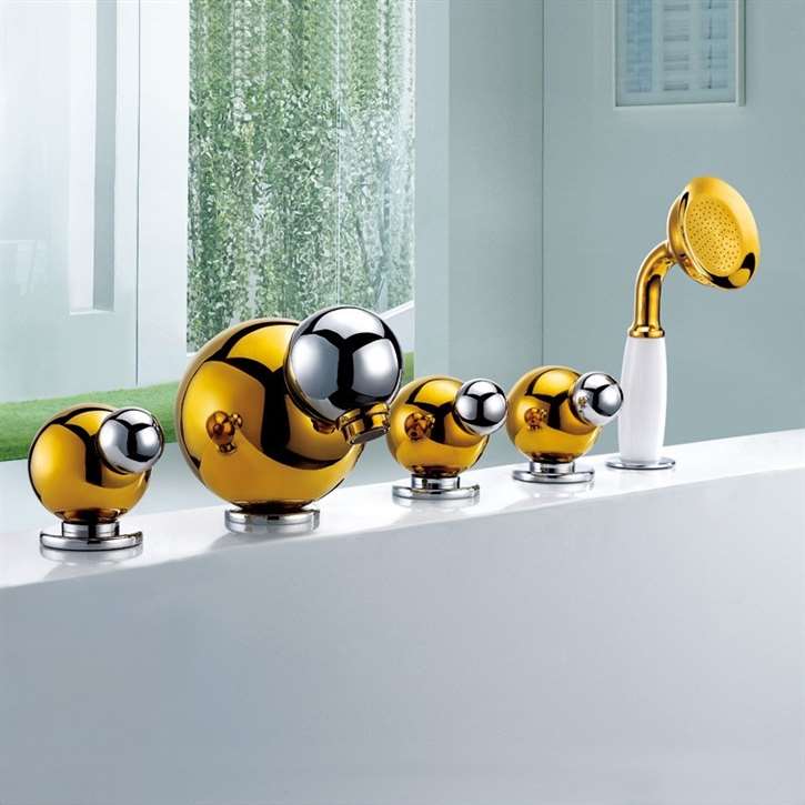 Fontana Santiago Gold Bathtub Faucet and Handheld Shower Set