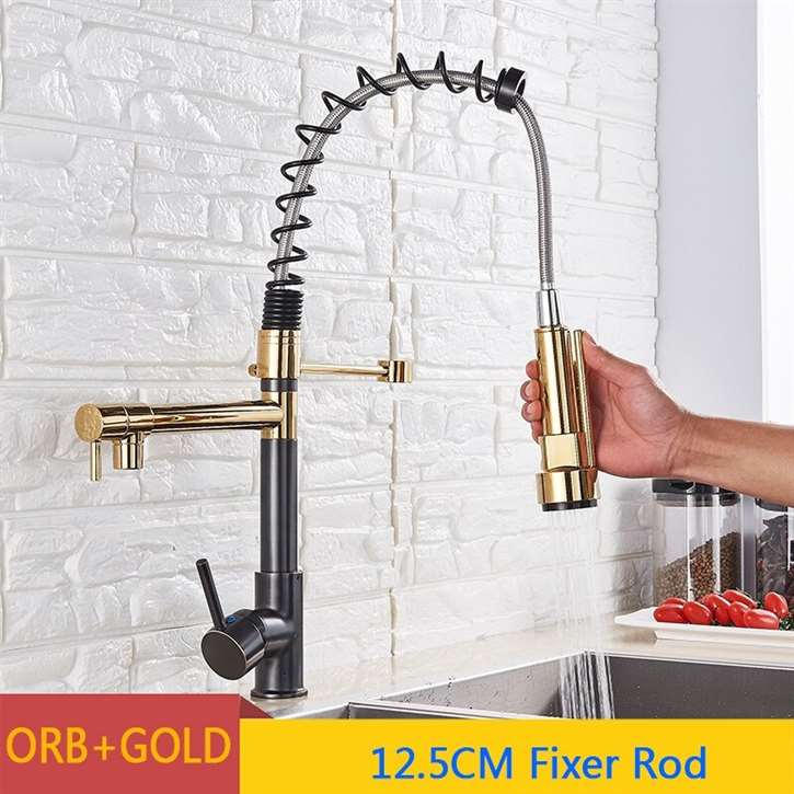 Fontana Deauville Oil Rubbed Bronze Gold Pull Down Dual Swivel Spout Kitchen Faucet