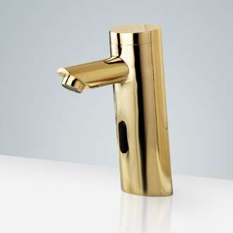 Touchless Bathroom Faucet Kios Commercial Shiny Gold Finish Infrared Motion Sensor Faucet