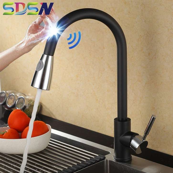 Fontana Carpi Chrome Black Smart Sensor Kitchen Faucet with Pull Down Sprayer