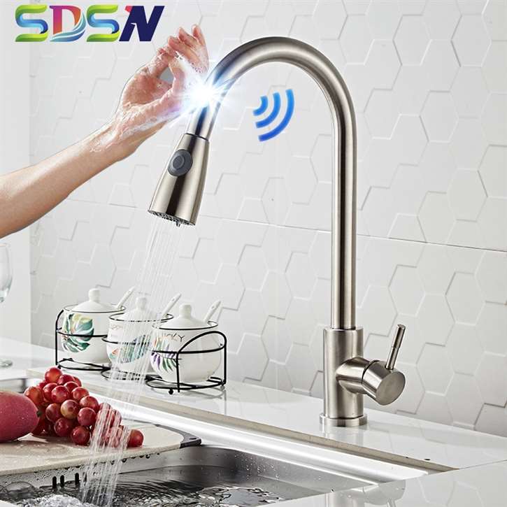 Fontana BollnÃ¤s Brushed Nickel Smart Sensor Kitchen Faucet with Pull Down Sprayer
