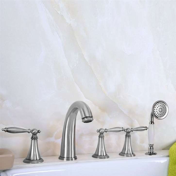 Fontana Boeotia Chrome Deck Mount Bathtub Faucet with Handheld Shower