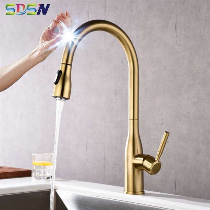 Fontana Dijon Brass Pull Down Smart Sensor Touch Kitchen Faucet Gold Finish