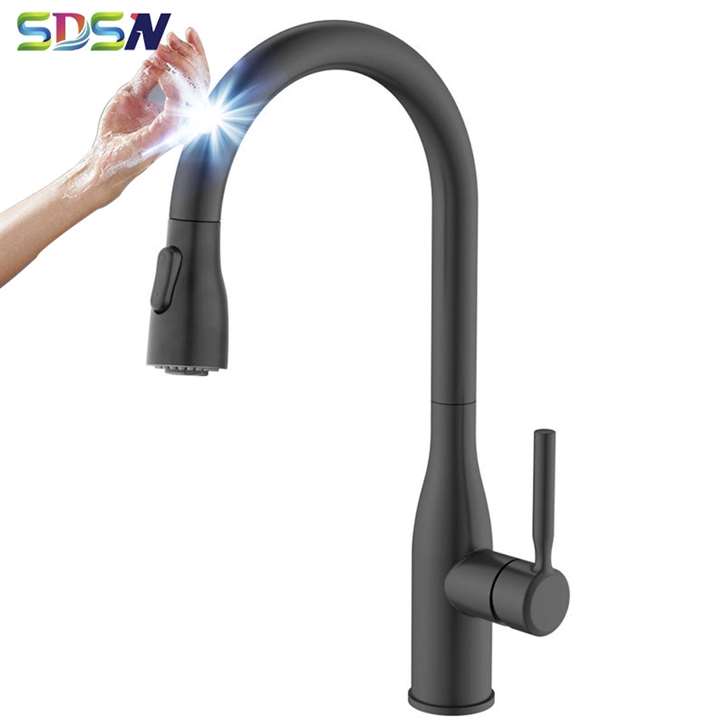 Fontana Geneva Brass Pull Down Smart Sensor Touch Kitchen Faucet Matte Black