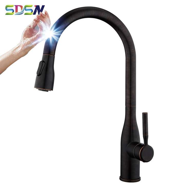 Fontana Creteil Brass Pull Down Smart Sensor Touch Kitchen Faucet Oil Rubbed Bronze Finish