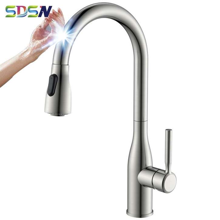 Fontana St. Gallen Brass Pull Down Smart Sensor Touch Kitchen Faucet Brushed Nickel Finish