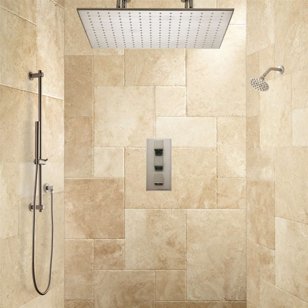 Fontana Brushed Nickel Ceiling Mount Rainfall Dual Shower Head Set with Handshower