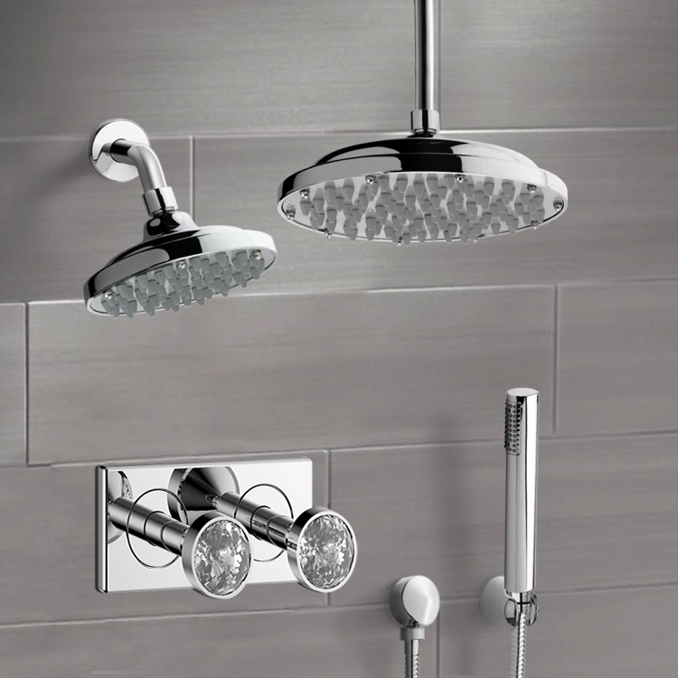 Fontana Chrome Finish Couple Rain Showering System Dual Shower Heads with Handshower actual product image