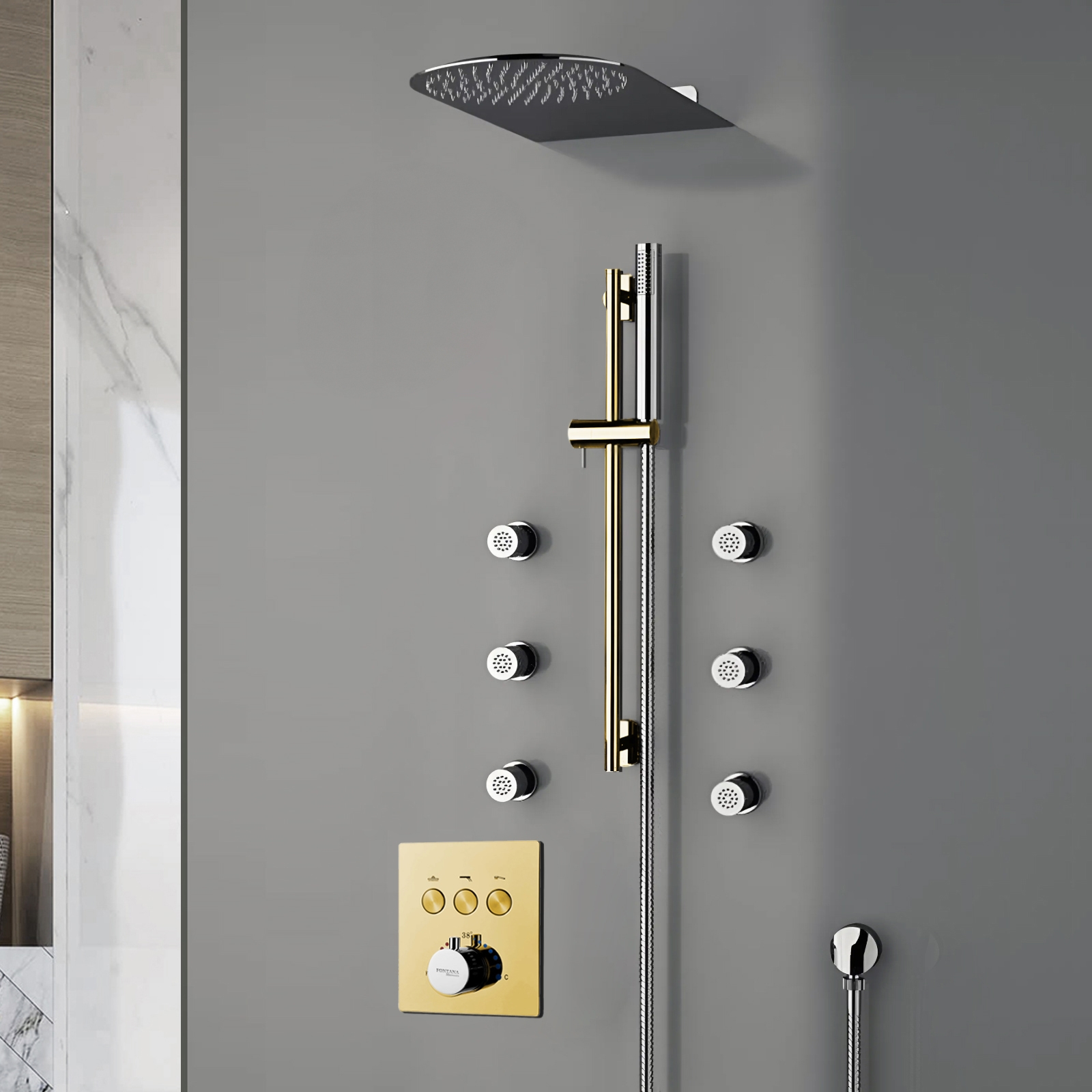 Fontana Deluxe Dual Rain Showerhead With Six Jet Sprays and Handshower (FS1339-BCR)