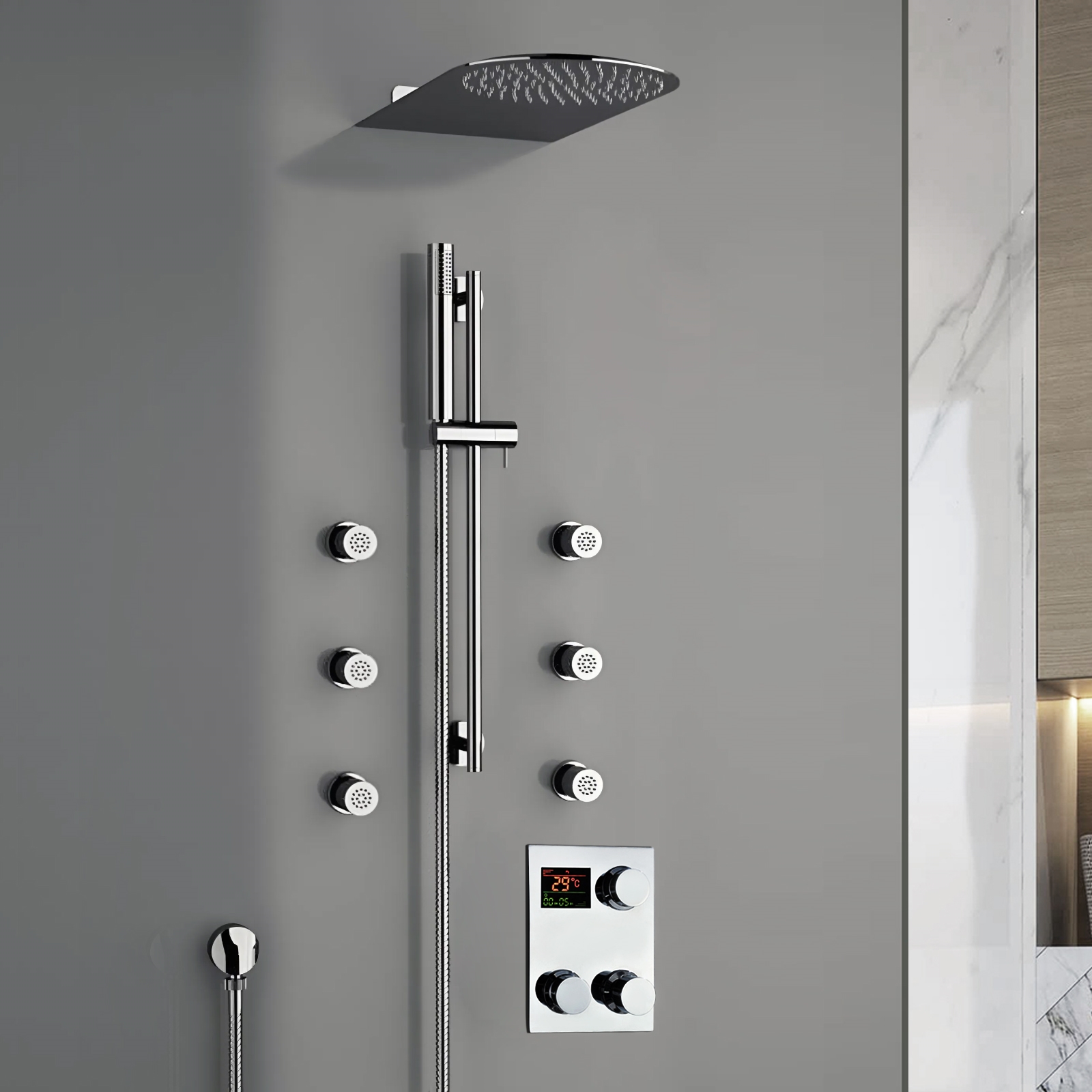 Fontana Deluxe Rain Showerhead With Six Jet Sprays and Handshower (FS1339-LCR)