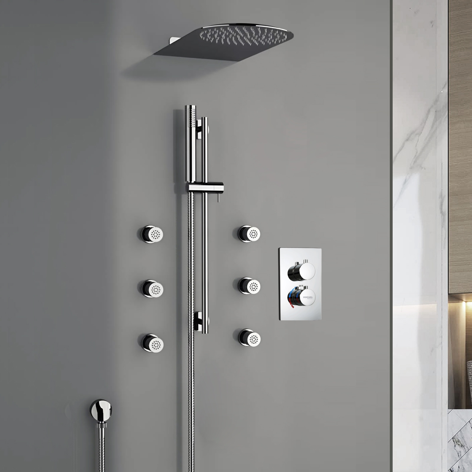Fontana Deluxe Rain Showerhead With Six Jet Sprays (FS1339-MCR)