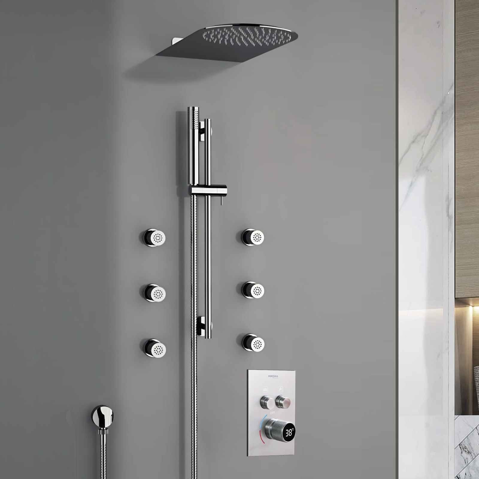 Fontana Deluxe Rain Showerhead With Six Jet Sprays (FS1339-SCR)