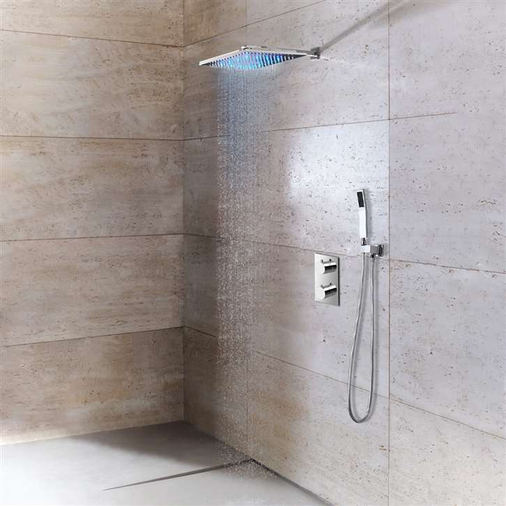 Wall-mounted rainfall shower related to the Fontana Sagua LED installation guide