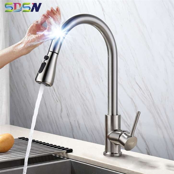Fontana Toulouse Gooseneck Smart Sensor Brushed Nickel Finish Kitchen Faucet with Pull Down Sprayer