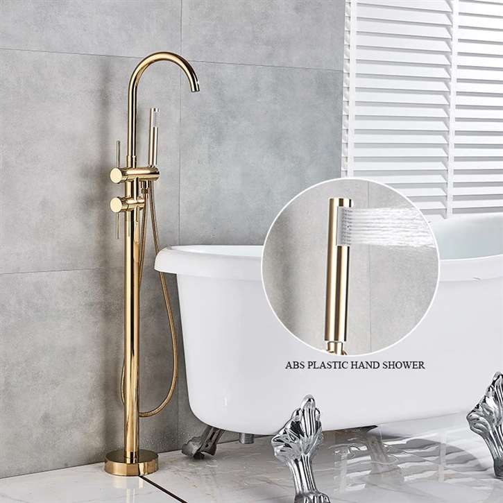 Fontana St. Gallen Tub Sink Faucet Dual Handle with Hand Shower Floor Mounted Gold Finish