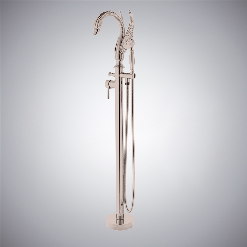 Fontana Laxe Brushed Nickel Finish Swan Shape Bath Tub Faucet with Hand Shower